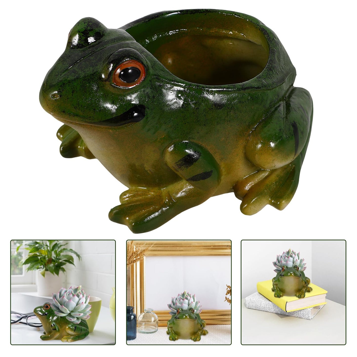 Hemoton Ceramic Frog Planter 4.44X4.05X2.75 Inch Succulent Plant Pot Decorative Flowerpot for Indoor Home Office Garden Desk