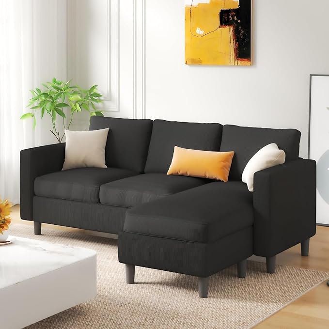 JAMFLY Sectional Sofa for Living Room, 3-Seat Reversible Couch