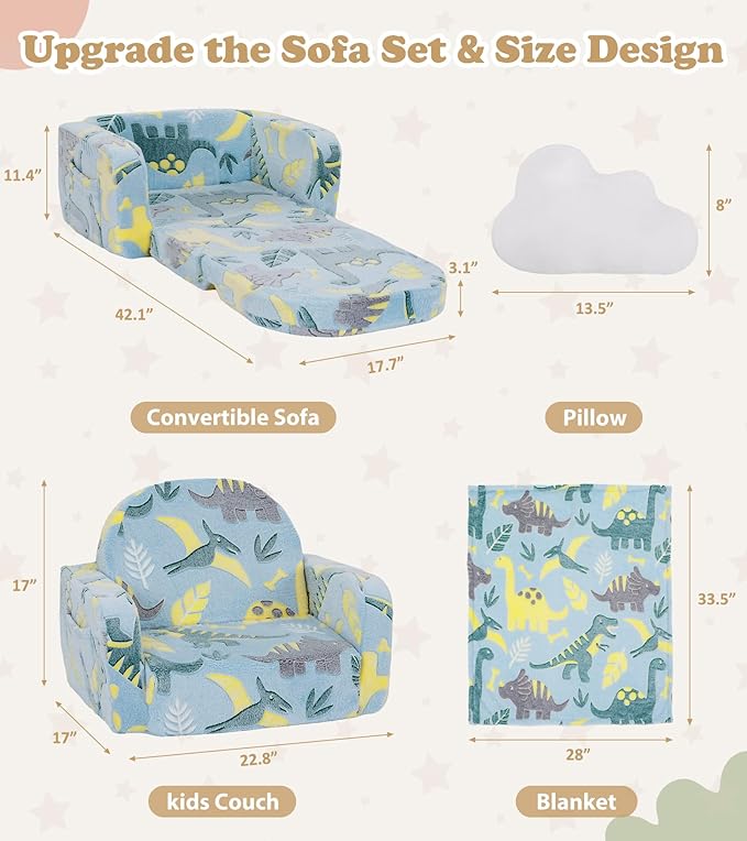 Kids Couch, 2-in-1 Soft Toddler Couch Fold Out
