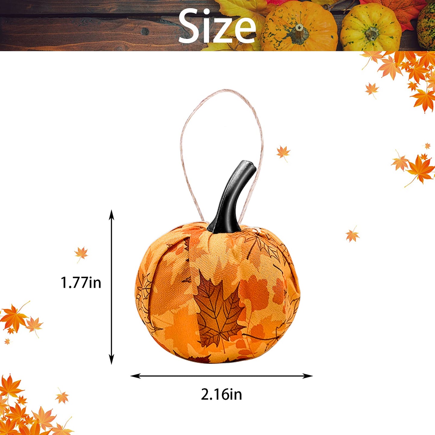 Sfcddtlg 12 Pcs Fall Thanksgiving Day Hanging Pumpkin- Maple Leaf Gingham Fabric Wrapped Hanging Ball Ornament for Farmhouse Fall Autumn Thanksgiving Party Home Décor