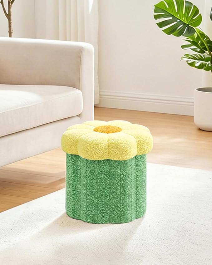 B FSOBEIIALEO Storage Ottoman Foldable, Sunflower Shaped Small Footrest