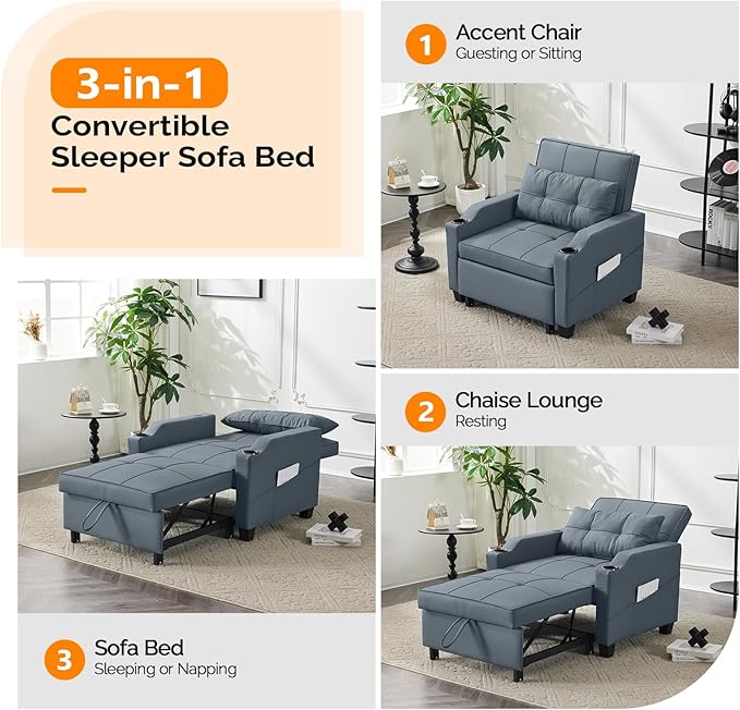 VINGLI 3-in-1 Convertible Sofa Bed, Recliner