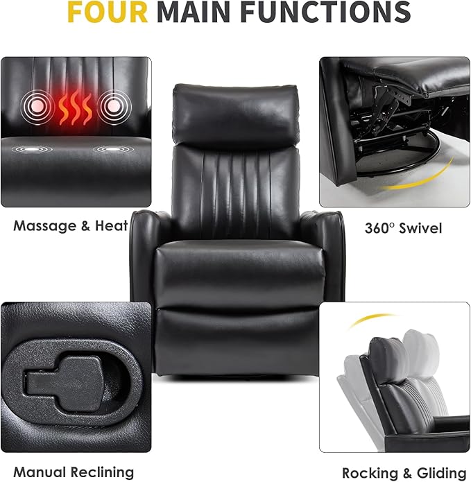 Trustyue Swivel Rocker Recliner Chair, 360° Swivel Recliner