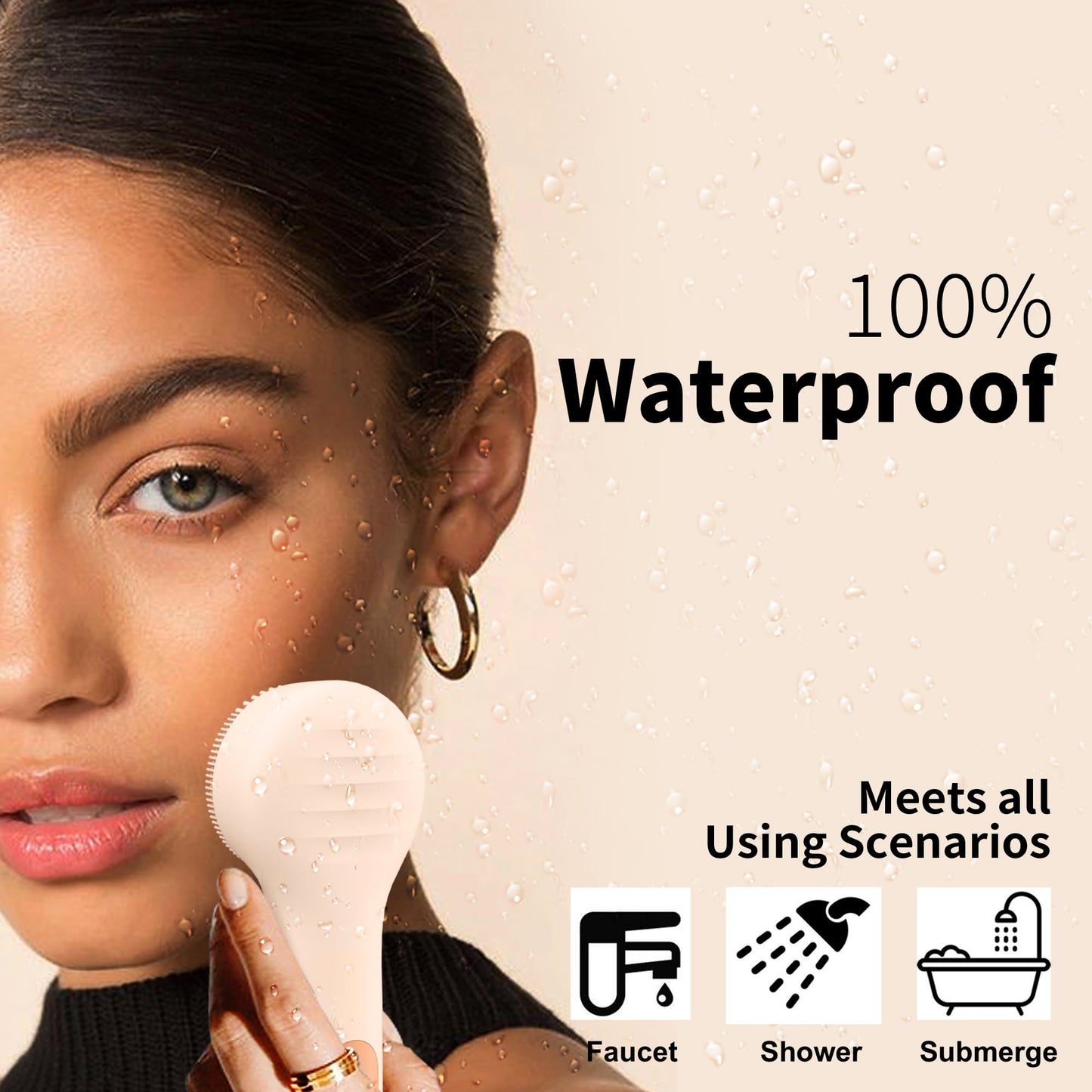 Silicone Face Scrubber, NågraCoola CLIE 2.0 Facial Cleansing Brush, Rechargeable, Waterproof Face Scrub Brush for Cleansing, Exfoliating, Massaging, Electric Facial Exfoliator for Women & Men - Black