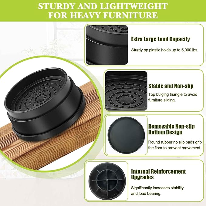 4 Pack Furniture Risers 1 Inch, Adjustable Bed Risers Heavy Duty