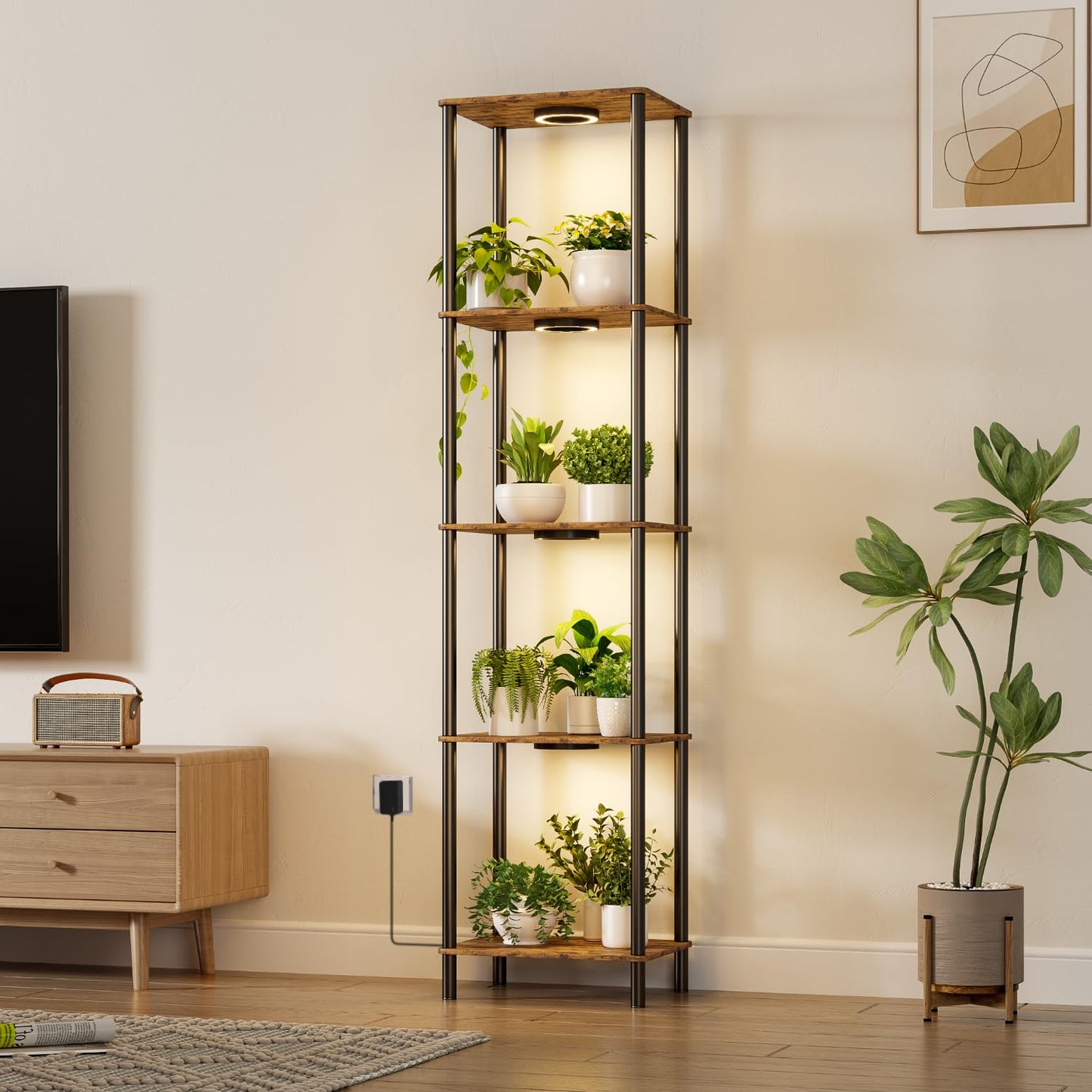 Bstrip Plant Stand Indoor with Grow Light, 66" Tall Indoor Plant Shelf, 5 Tier Flower Stand with Plant Light Full Spectrum, Metal Plant Holder with Light, lighted Plant Rack for Home, Corner, Patio