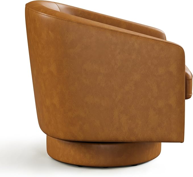 Swivel Barrel Accent Chairs Set of 2, Round Faux Leather Living Room Arm Chairs
