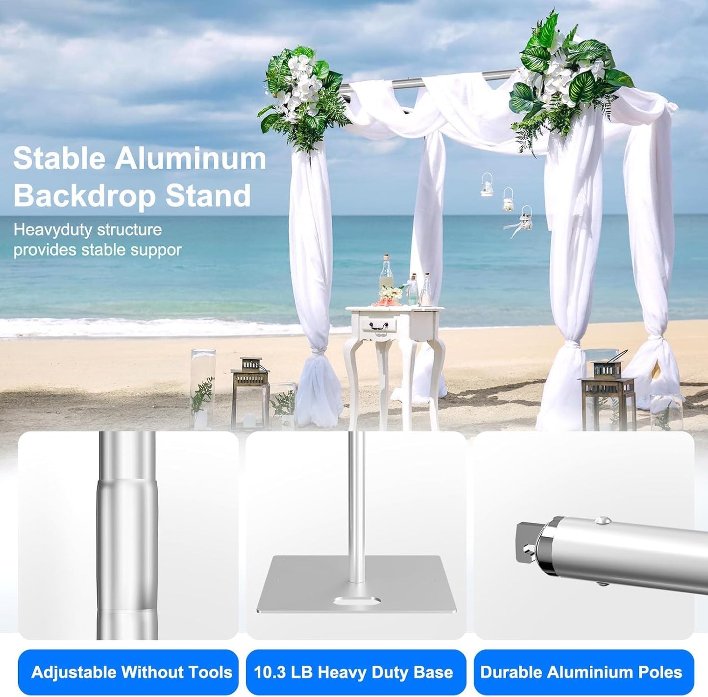 OPYRET Pipe and Drape Backdrop Stand Kit Backdrop Stand for Parties 10ftx10ft Adjustable Photo Backdrop Stand Heavy Duty Background Stand for Wedding Banquet Decorations Silver