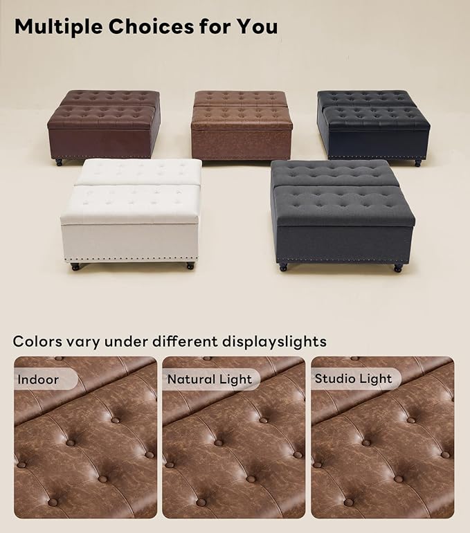 Tbfit Large Square Storage Ottoman Bench, Tufted Upholstered Coffee Table