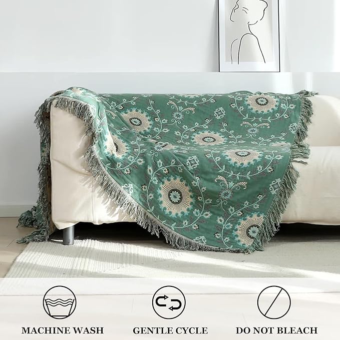 Boho Throw Blanket for Bed 100% Cotton Ultra Soft Rustic Quilt Summer Blanket