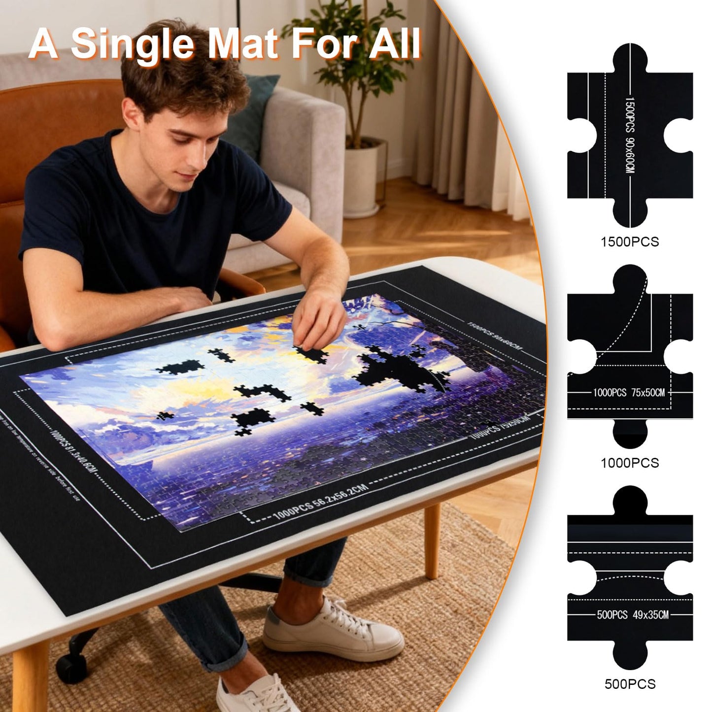 GOECI Portable Puzzle Mat Roll Up Set with 8 Sorting Trays, Pump & Storage Bag - Felt Puzzle Board Saver Keeper for 500, 1000, 1500 Piece Jigsaw Puzzles - Large Puzzle Mat for Adults & Kids