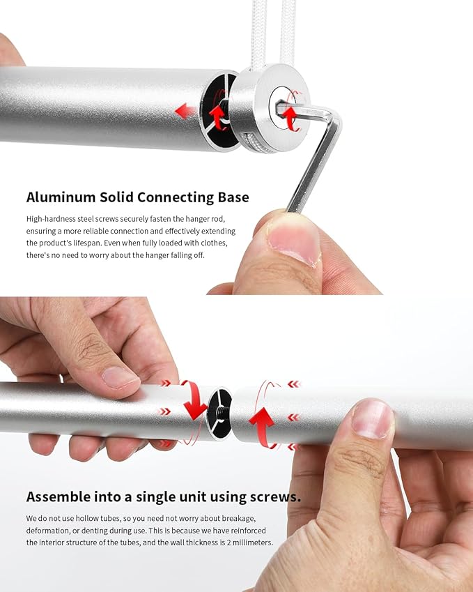 BaiNong Adjustable Closet Hanging Rod Heavy Duty 44'' Silver (Silver, 44 Inch)