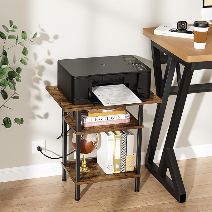 Asgolion Side Table with Charging Station, Skinny Nightstand with USB Ports and