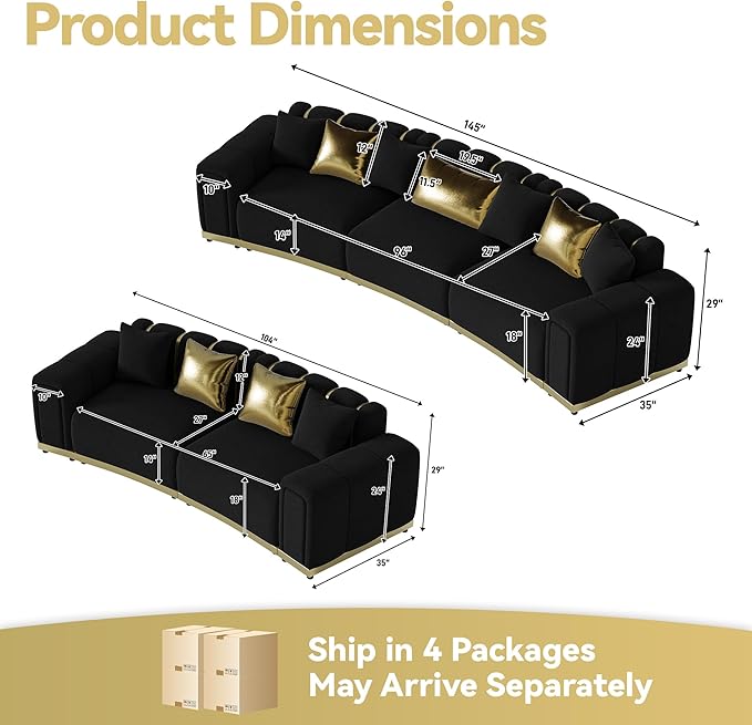 Oversized Luxury Chesterfield Sofa Set Velvet Black and Gold Couch