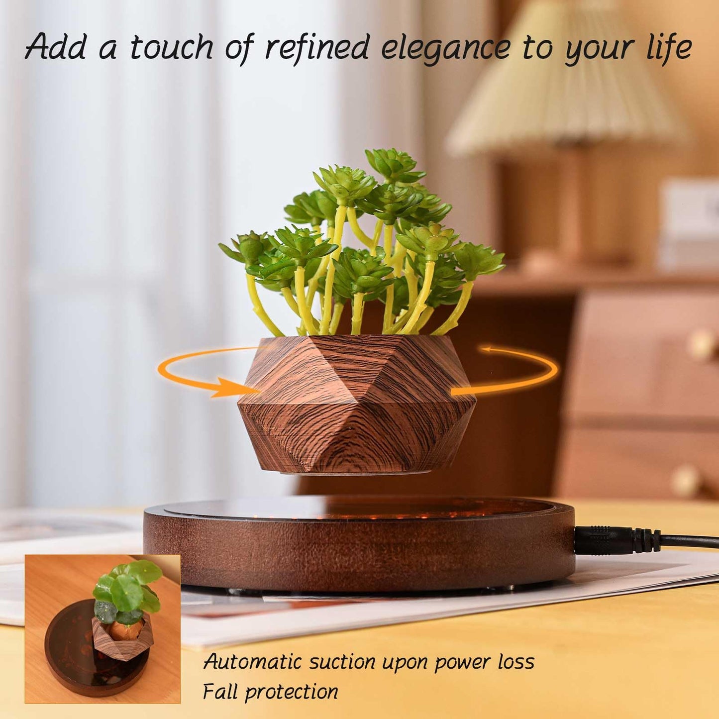 CENTRALEV Magnetic Levitating Plant Pot with LED Light, 360° Rotating Floating Planter for Succulents, Unique Gift for Christmas, Valentine's & Mother's Day, Modern Home Office Desk Decor