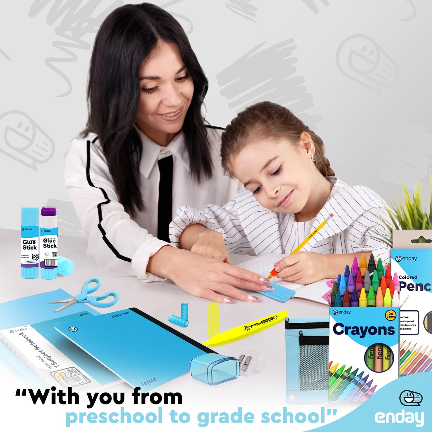 Enday Back to School Supplies for Kids, Blue School Supply Box Grades K-5, Premium Quality Kids School Supplies Kit, Kindergarten School Supplies for Girls and Boys, 78 Piece Set