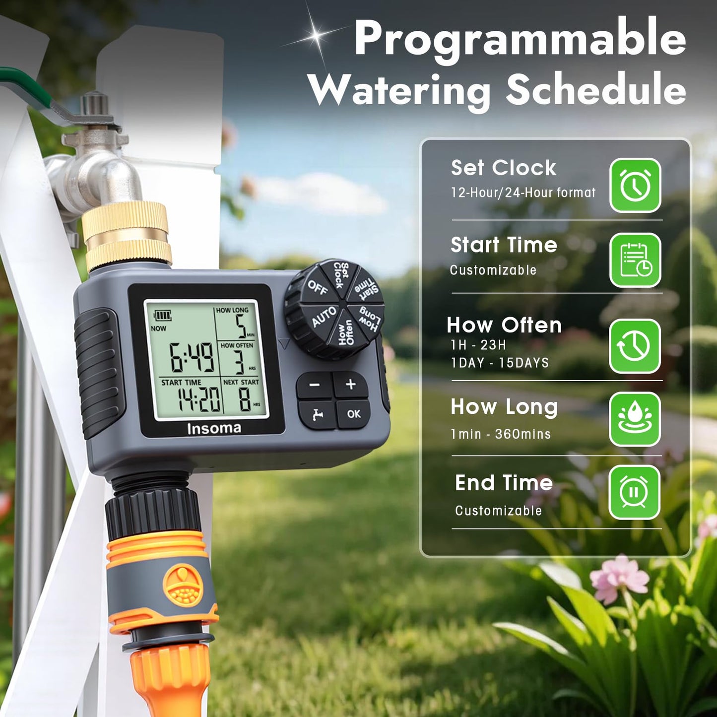 Sprinkler Timer with Brass Inlet & Outlet, Water Timer for Garden Hose with Auto/Manual/Rain Delay Mode, Easy Setup Hose Timers for Lawn, Garden, Vacation Watering,1 Outlet