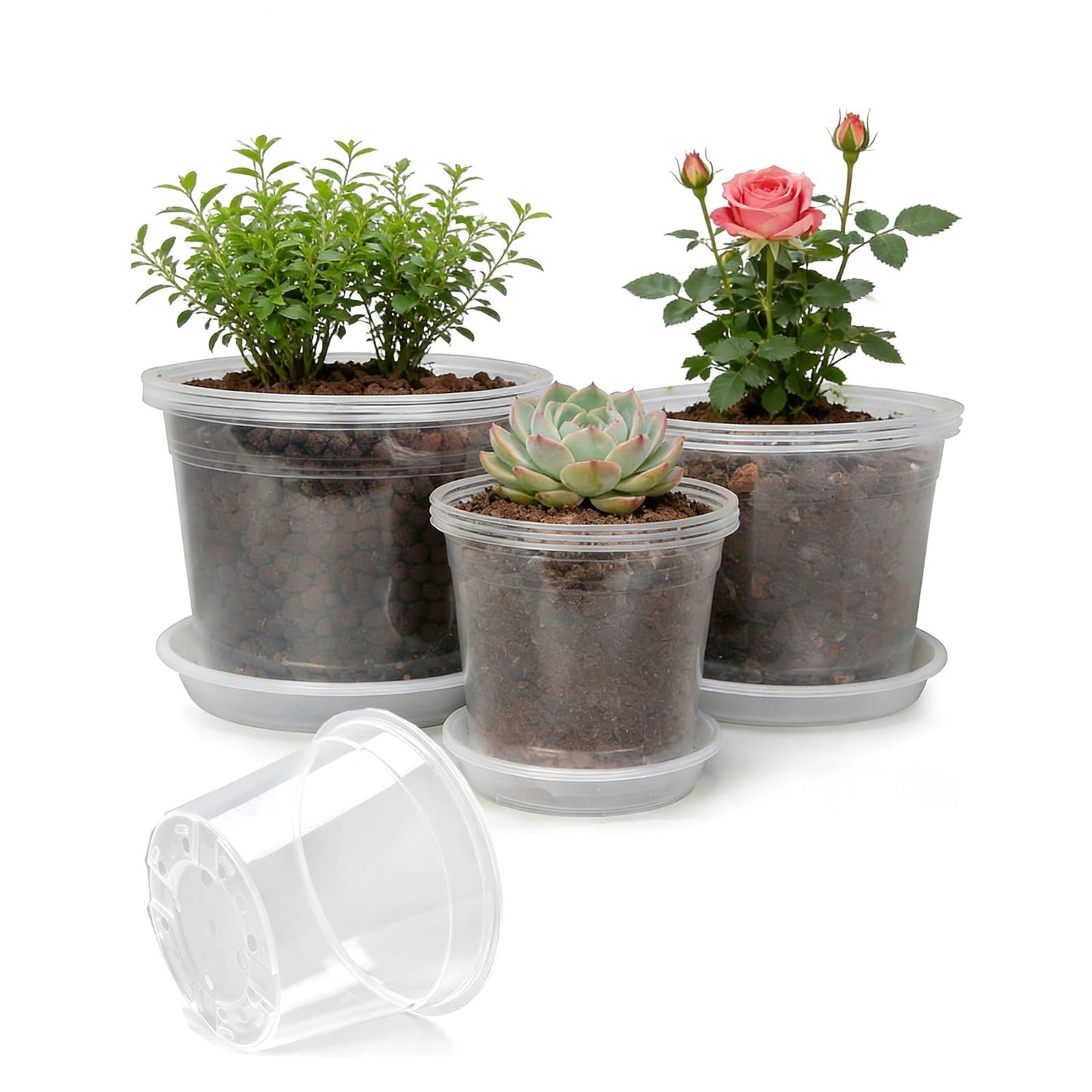 THEIFOXONE 9 Sets 7/8/10 Inch Large Clear Nursery Pots with Drainage Holes, Thick Reusable Plastic Plant Pots for Indoor Outdoor Plants, Seedlings, Succulents, Transplanting (7/8/10 inch)