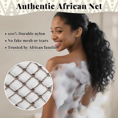 African Net Sponge Authentic-4 Packs African Exfoliating Net Sponge,Bath Sponges for Shower,42 inch Long for Normal to Sensitive Skin, for Daily use, Body Exfoliator Shower(Linen&Brown&Black&Grey)