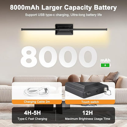 Battery Operated Wall Light Set of 1 - Silver Picture Wireless Led Plug In Walls Sconce Fixture Indoor - Art Decor Bathroom Sconces Rechargeable - Modern Bedroom Cordless Lights Fixtures with Remote