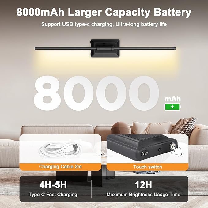 Battery Operated Wall Light Set of 2 - Silver Picture Wireless Led Plug In Walls Sconce Fixture Indoor - Art Decor Bathroom Sconces Rechargeable - Modern Bedroom Cordless Lights Fixtures with Remote
