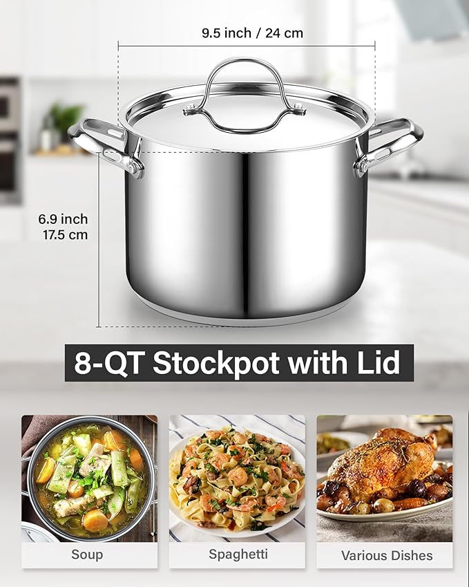 Cooks Standard Classic 8 Quart Stock Pot with Lid, Stainless Steel Pasta Pot