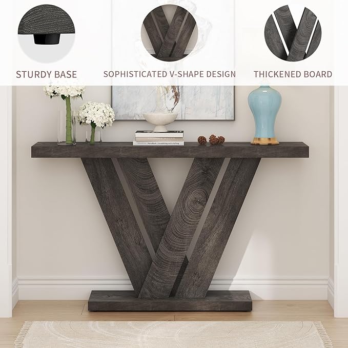 karlott 51 Inch Console Table, Modern V-Shaped Entryway Table, Wood Sofa Table