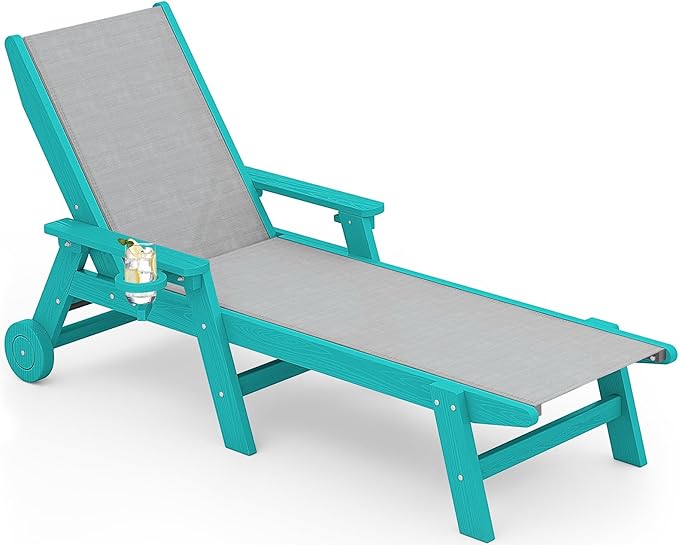 SERWALL Textilene Patio Chaise Lounge Chair, 5 Positions Adjustable Outdoor
