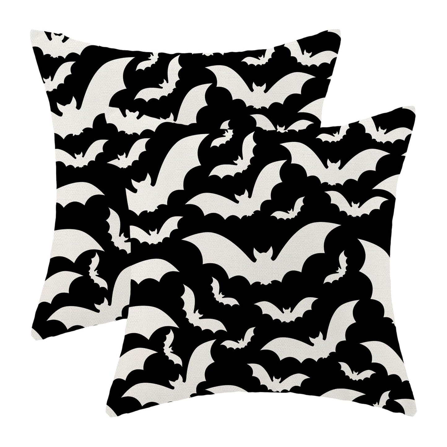 Halloween Pillow Covers 16x16 Inch Set of 2,Black and Cream Bats Throw Pillows Case,Halloween Outdoor Decorative Linen Farmhouse Decor Cushion Covers for Home Sofa Bed Couch