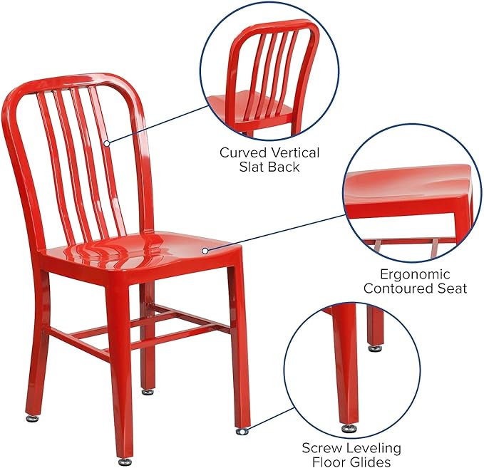 Flash Furniture Commercial Grade Red Metal Indoor-Outdoor Chair