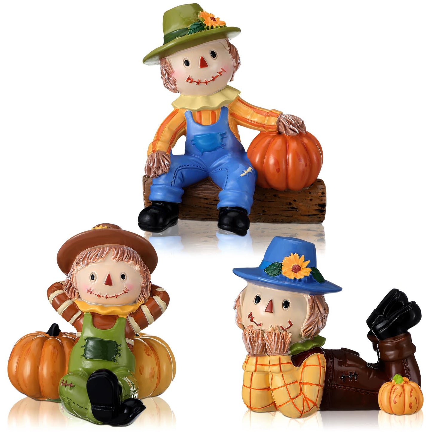 ShinyRelief 3 Pcs 3D Thanksgiving Scarecrows Table Decor Figurines with Pumpkin Fall Table Centerpiece Decor Autumn Harvest Resin Statue Gifts for Kitchen Home Office Tiered Tray Shelf Party Supplies