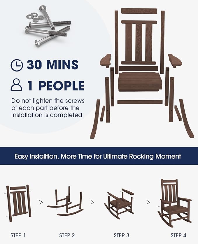 KINGYES Oversized Outdoor Rocking Chair, All-Weather Patio Rocking Chairs