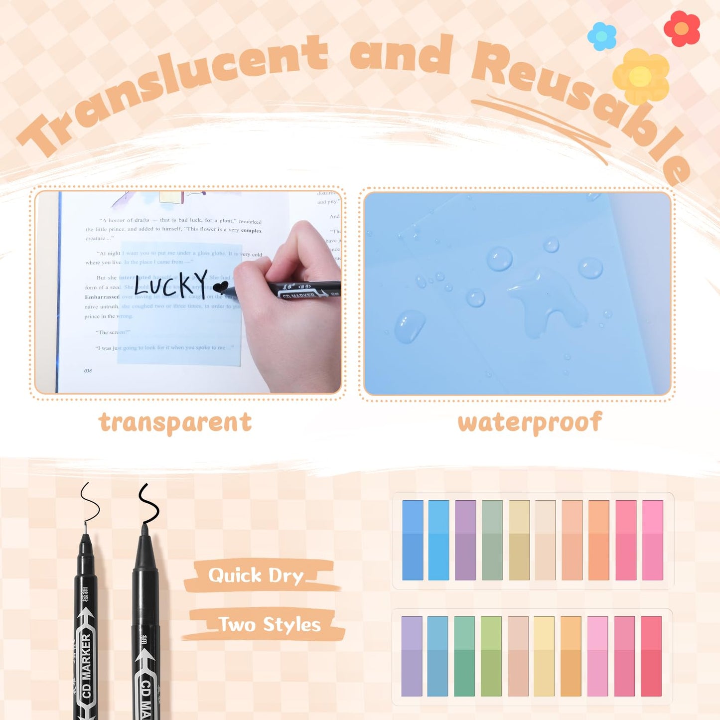 KOUDGY 49Pcs Book Annotation Kit - Aesthetic School Supplies with Cute Pen Case Highlighters Gel Pens and Marker, Sheets Transparent Index Tabs Sticky Notes Bible Study Supplies(Black)