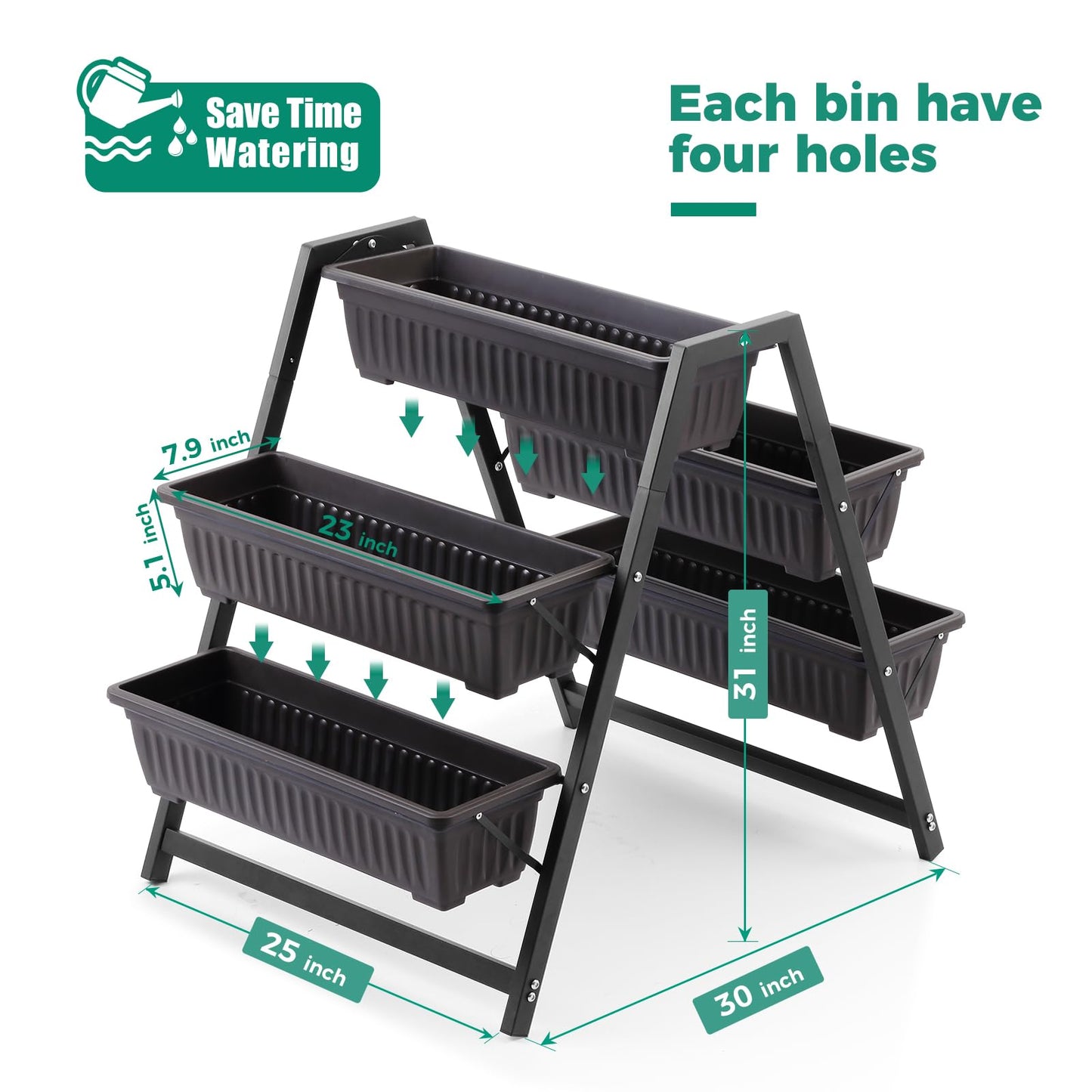 SweetBin Raised Garden Planter Bed, Tiered Planter Stand with 5 Boxes, 25" Long*30" Wide*31" Tall, Vertical Raised Garden Bed for Herbs, Flowers, or Vegetables in Patio Balcony Indoor Outdoor