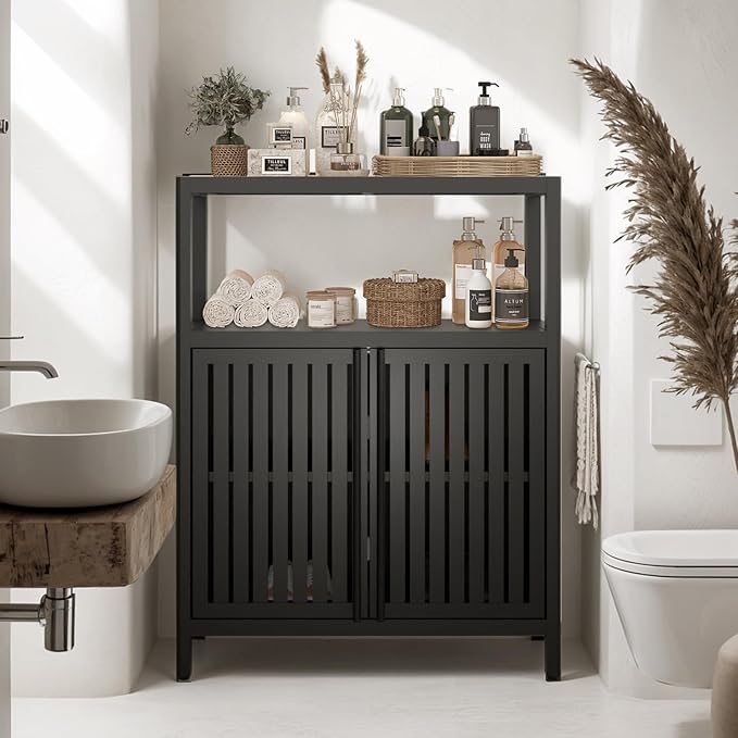 Bamboo Storage Cabinet Bathroom Floor Cabinet Side Storage Organizer Cabinet