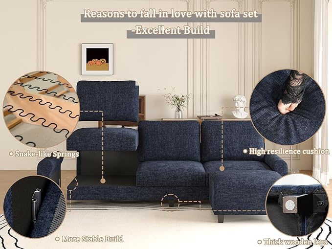 EASE MOOSE 100" Chenille L-Shaped Sectional Sofa, Modern Deep Seat Modular Couch