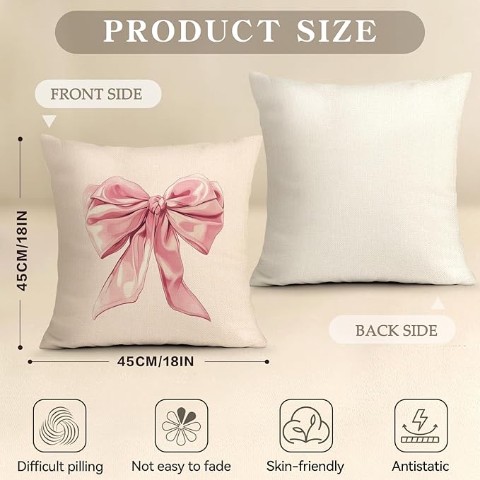 OBSEDE Cute Pink Bow Decorative Throw Pillow Covers 18 × 18 in, Couch Cushion