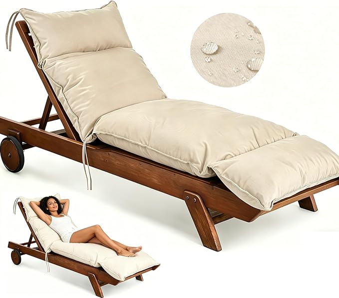 Outdoor Chaise Lounge Chair Cushion, Waterproof Non-Slip Patio Chaise Lounge