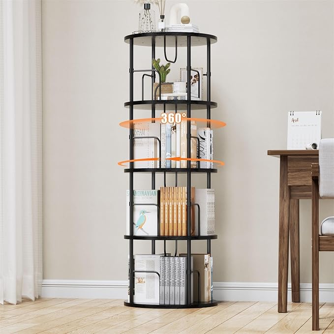 ALLSTAND Rotating Bookshelf, 4 Tier Spinning Bookshelf Tower, 360° Display