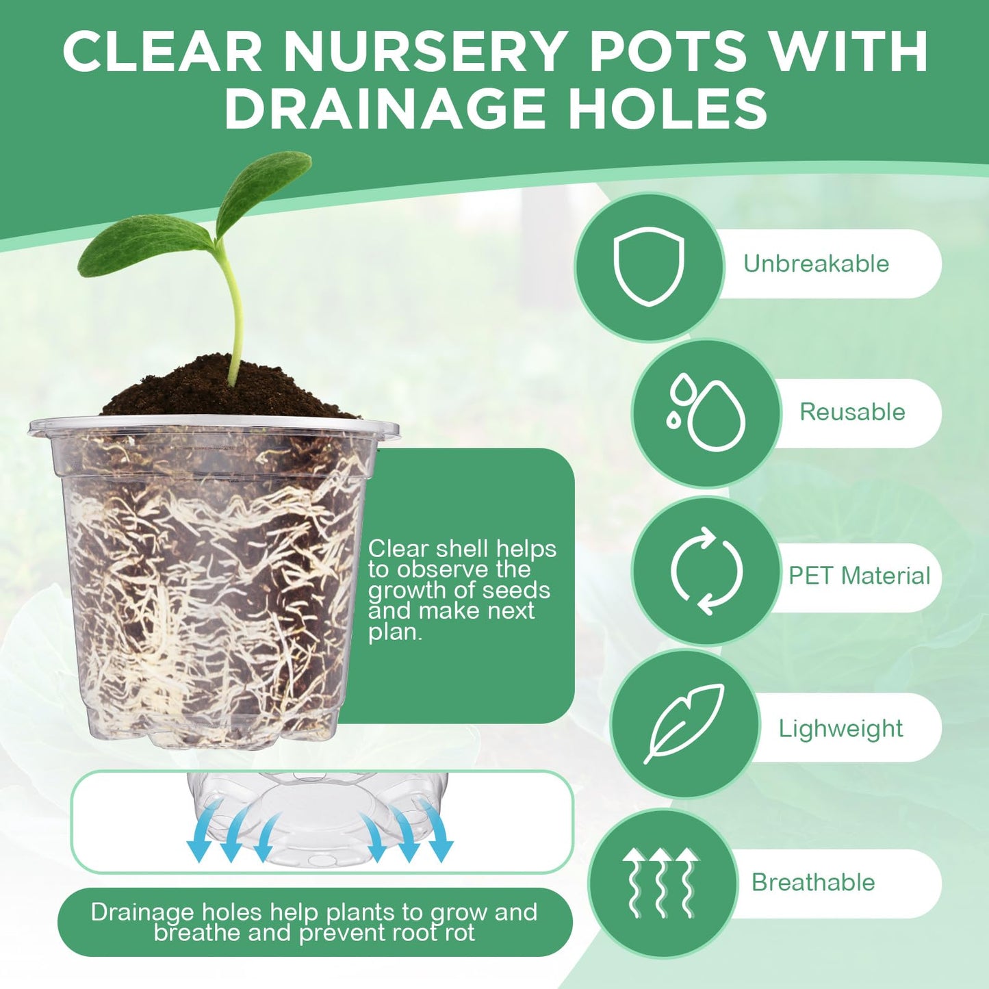 Vesici 10 Pack Seed Starter Tray Kit Seedling Starter Trays with 60 Pcs 4 Inch Nursery Pots and Humidity Dome (60 Cells) Mini Greenhouse Plant Germination with Labels for Garden(Clear)