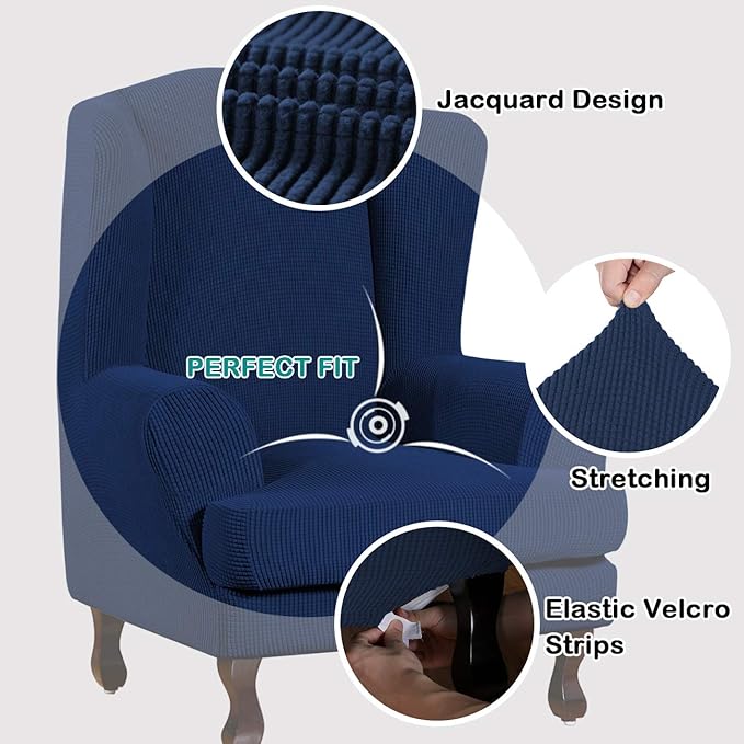 Turquoize Wingback Chair Covers 2 Piece Wing Chair Slipcover Stretch Slipcovers