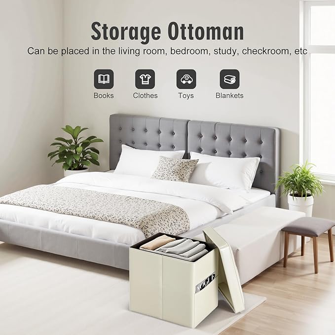 Ottoman with Storage, Slim Tall Foot Rest Stool with Thicker Foam Padded Seat.