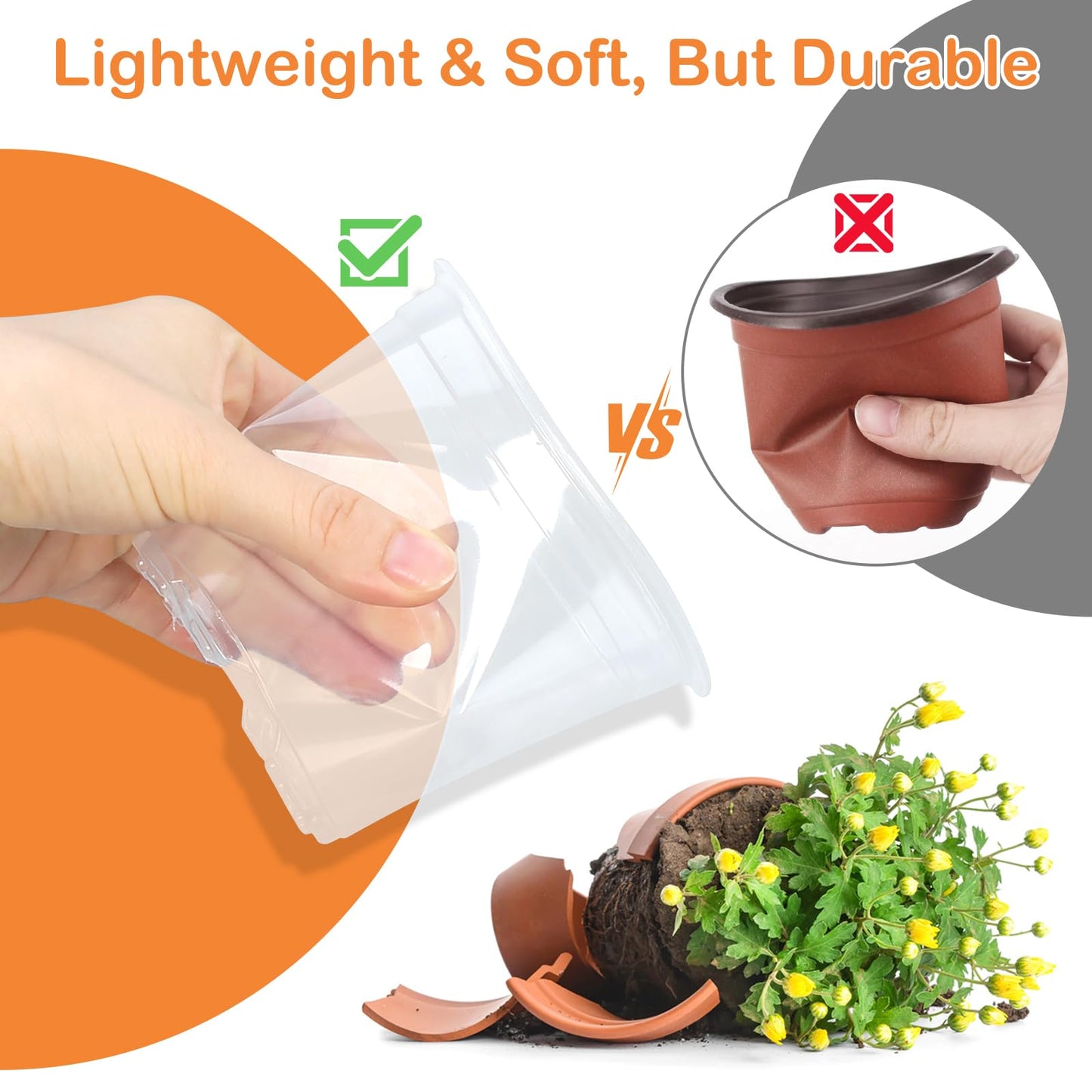 DUNPUTE 45 Pack 7/6/5/4/3 Inch Clear Nursery Pots for Plants, Clear Plastic Plant Pots with Drainage Holes, Transparent Variety Pack Flexible Garden Pot for Outdoor Indoor, Seed Starting Pots