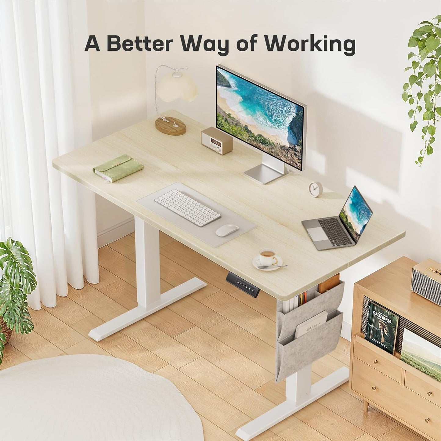 Marsail 40x24 Electric Standing Desk - Adjustable Height Computer Desk with Memory Presets, Storage Bag & Cable Management for Home Office & Gaming Workstations