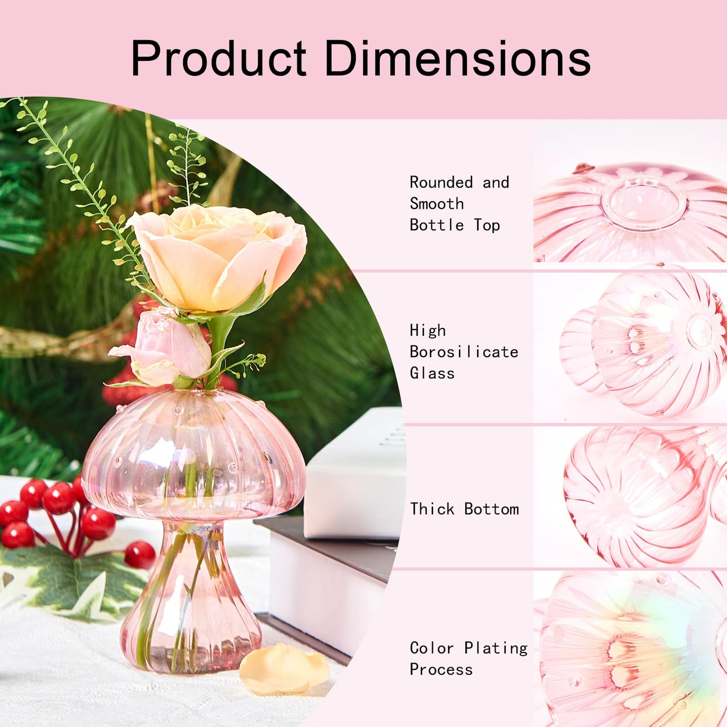 XXXFLOWER Glass Mushroom Vase Propagation Planter Window Plant Propagation Station Crystal Hydroponic Mushroom Jars for Plant Cuttings Unique Glass Bud Flower Vase Indoor for Home Office Garden Decor