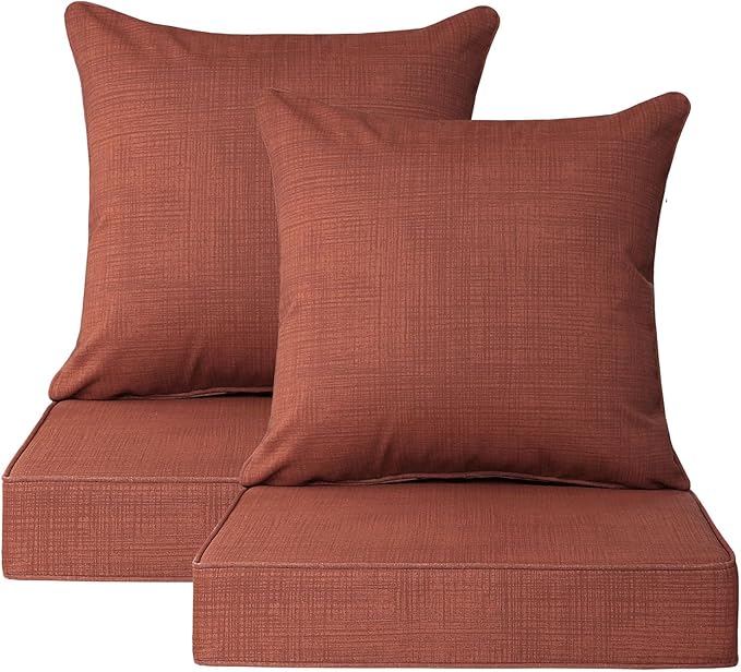 Outdoor Deep Seat & Back Cushion Set, 24 x 24 Inch Water Repellent and Fade