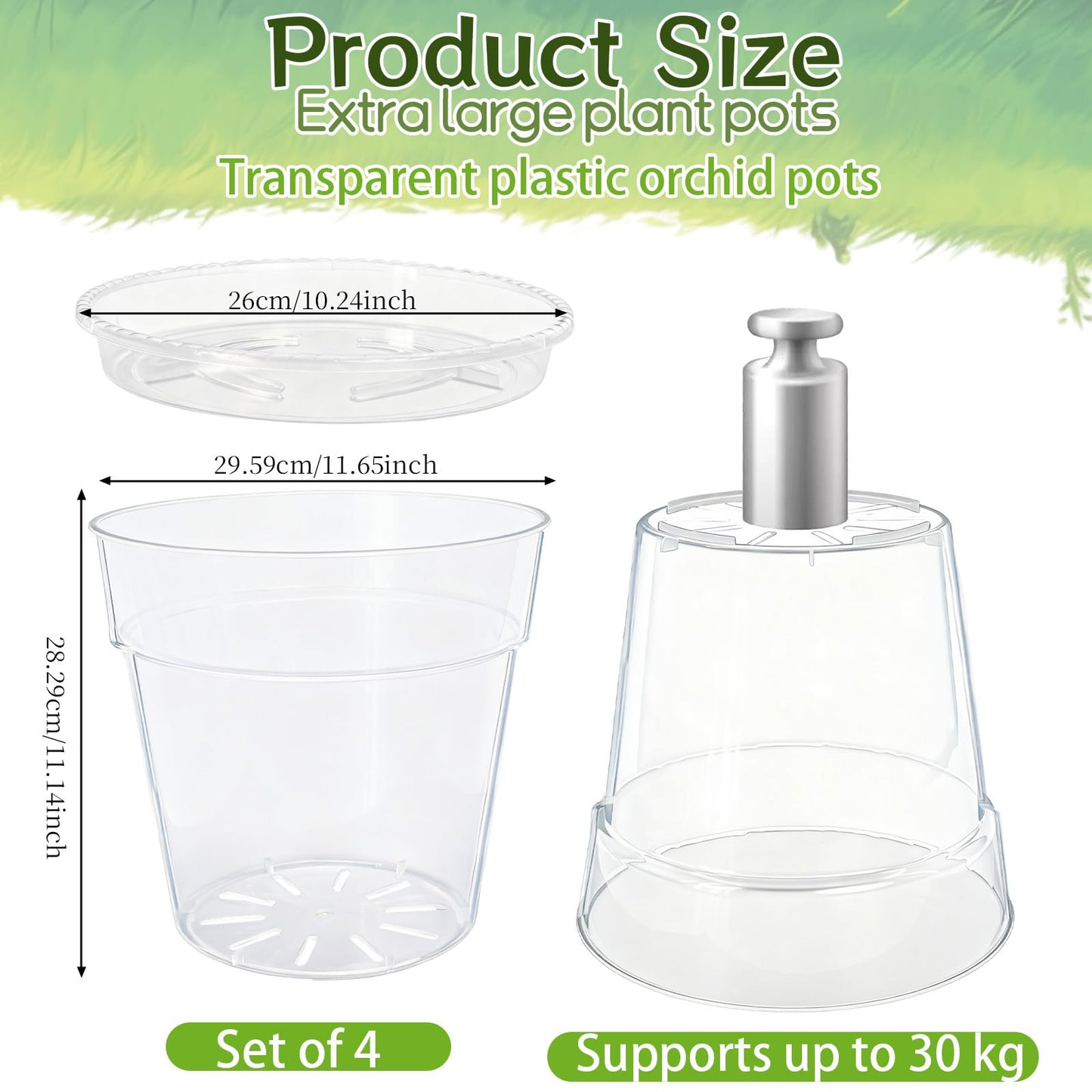 PEDOBALI 4 Pcs Clear Nursery Pot with Drainage Holes Root Health 11.65 Inches Plastic Nursery Pot for Large Plant Outdoor Indoor