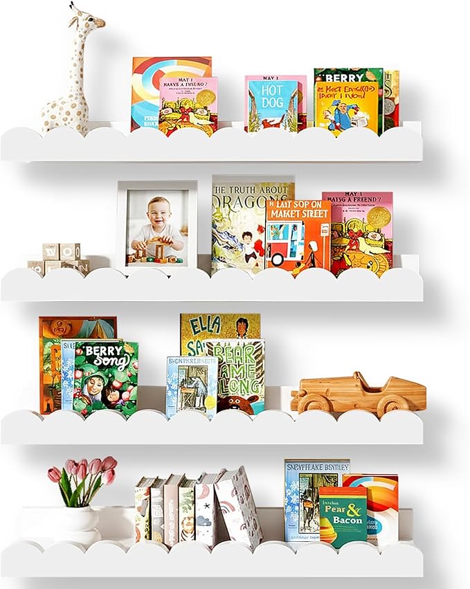 Extra Long White Scalloped Nursery Shelves
