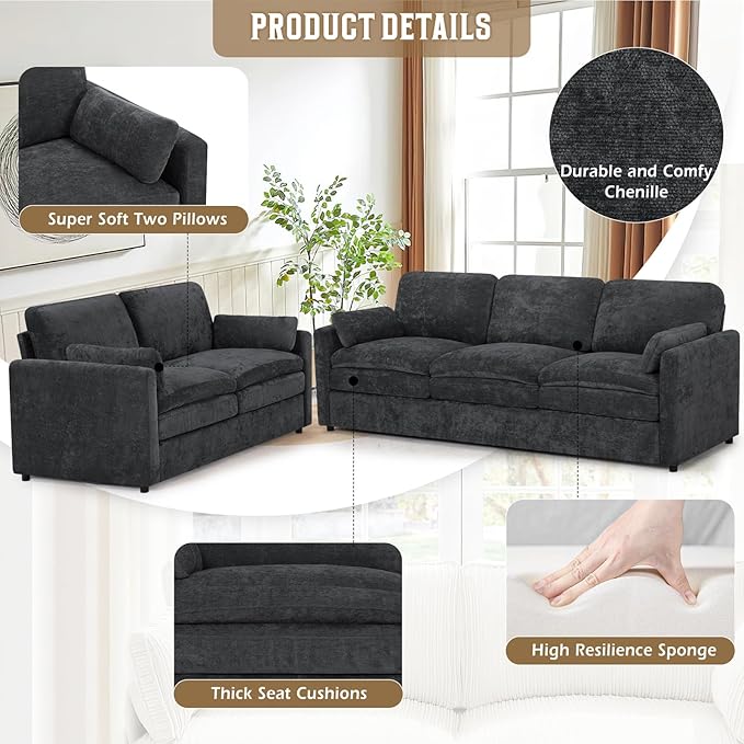 2 Pieces Chenille Sofa Set
