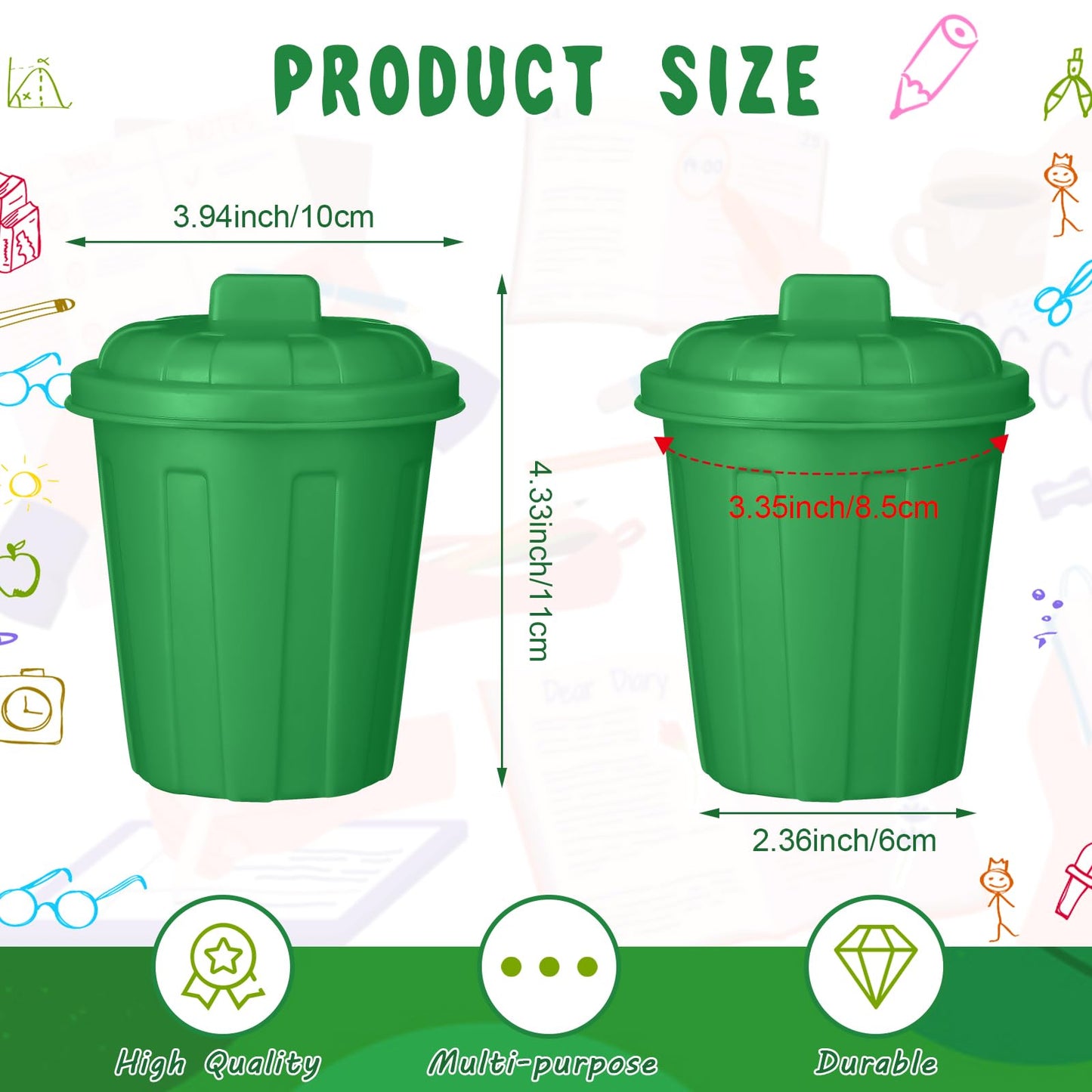 Zubebe 24 Pcs Green Mini Trash Can Mini Toy Garbage Can Small Desktop Storage Bin with Lids for Trash Party Favor Garbage Truck Birthday Decoration Party Supplies Home School Classroom